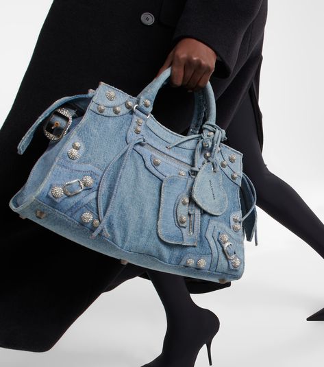 Neo Cagole City shoulder bag in blue - Balenciaga | Mytheresa 00s Style, Small Sling Bag, Balenciaga Leather, Denim Bags, Spring Denim, Cool Girl Style, Balenciaga Women, Balenciaga Black, Denim Tote Bags