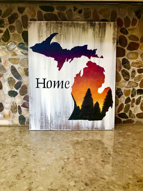 Michigan Painting Ideas, Michigan Painting, Usa Flag Art, Crafting Quotes, Michigan Crafts, 2023 Ideas, Michigan Art, American Flag Decor, Wood Signs Sayings