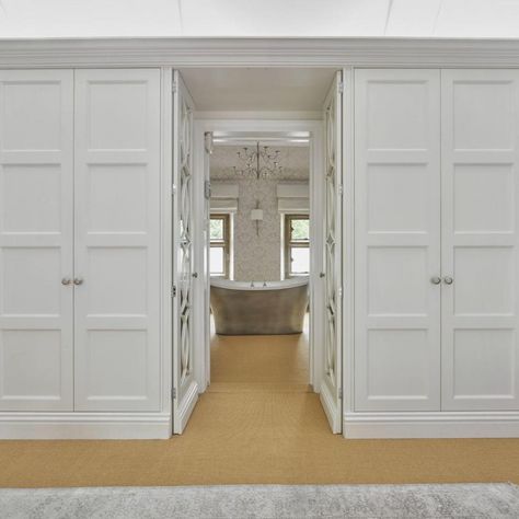 Walk Through Wardrobes | Walk-In Wardrobes with Ensuite Walk Through Wardrobe To Ensuite, Walk In Wardrobe And Ensuite, Walk In Wardrobes, Master Suite Design, Walk Through Closet, Bespoke Wardrobe, Bathroom Ensuite, Luxury Wardrobe, Wardrobe Solutions