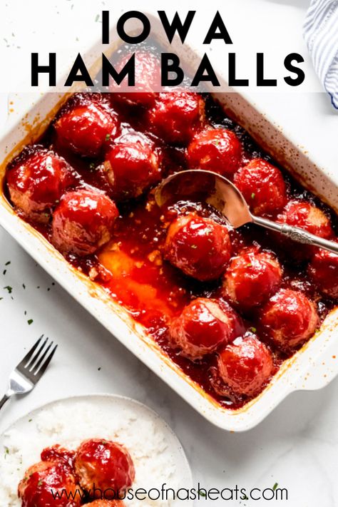 Not your average meatballs, these Iowa Ham Balls are a regional favorite made with leftover ham in a sticky sweet sauce! #ham #pork #hamballs #iowa #easy #recipe #withgrahamcrackers #sweetandsour #meatballs #leftovers Hamballs Iowa, Iowa Ham Balls, Ham Balls Recipe, Ham Balls, Regional Recipes, Fantastic Recipes, Leftover Ham Recipes, Pork Ham, Leftover Ham