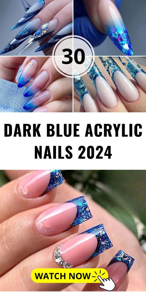 Discover the elegance of oval-shaped nails with our dark blue acrylic nails 2024. The oval design is both classic and feminine, offering a subtle yet striking look. The deep blue shade adds a touch of sophistication, while the matte finish keeps it modern and understated. These nails are ideal for those who appreciate a refined and elegant style. Light Blue Acrylics, Dark Blue Acrylic Nails, Blue Acrylic Nail Designs, Light Blue Acrylic Nails, Blue Acrylics, Nail Shapes Squoval, Long Almond Nails, Long Square Nails, Blue Acrylic Nails