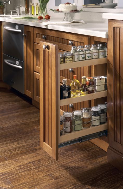 built in spice rack pull out cabinet adjusting shelves | This pull-out spice rack features three shelves on full-extension ... Dapur Ikea, Pull Out Spice Rack, Organiser Cucina, Kitchen Cabinet Accessories, Kabinet Dapur, Hidden Kitchen, Kitchen Cabinet Styles, Kitchen Cabinet Pulls, New Kitchen Cabinets