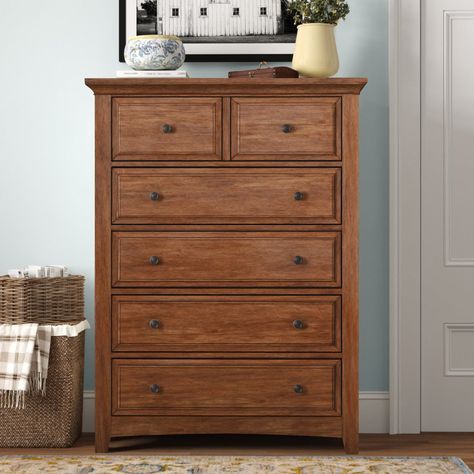 Three Posts™ Kingery 5 - Drawer Dresser & Reviews | Wayfair Dresser And Nightstands Set, Dark Wood Dresser, Dresser Flips, Apartment Styling, Drawer Construction, Lined Drawers, Oak Dresser, Drawer Glides, 5 Drawer Dresser