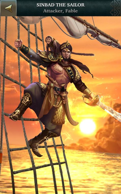 SINBAD THE SAILOR, Attacker, Fable D D Rogue, Sinbad The Sailor, Pirate Crew, Spirit Game, Green Knight, Literary Characters, Pirate Art, Legends And Myths, Prince Of Persia