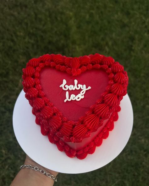 ♥️baby leo♥️ #cake #heartcake #miniheartcake #cakedecorating #baker #baketok #redcake #leocake #aestheticcake #buttercream #buttercreamcake #cake #cakedecorating #cakedesign #wilton #wiltoncake #dallastx #dallascakes #buttercreamdecorating #buttercreamdesign Leo Baby Cake, Leo Cake, Bd Cake, Buttercream Designs, Buttercream Decorating, Red Cake, Cake Inspo, Wilton Cakes, Heart Cake