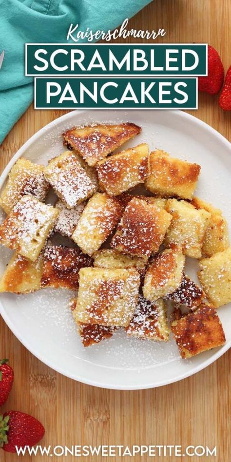 If you’ve never tried Kaiserschmarrn, you’re in for a treat—these fluffy, caramelized Austrian pancakes might just become your new breakfast obsession. Imagine all the best parts of pancakes, but with a slightly crispy exterior, tender, buttery bites, and a sweet dusting of powdered sugar. They’re a little like pancakes, but with a texture and flavor that’s hard to beat. Honestly, I might even like them more than traditional pancakes! Sweetish Pancakes Recipe, Finish Pancakes Recipes, Austrian Pancakes, Scrambled Pancakes, Allrecipes Fluffy Pancakes, Blueberry Compote Pancakes, Pancakes With Blueberry Compote, Dessert Pie Recipes, Homemade Strawberry Sauce