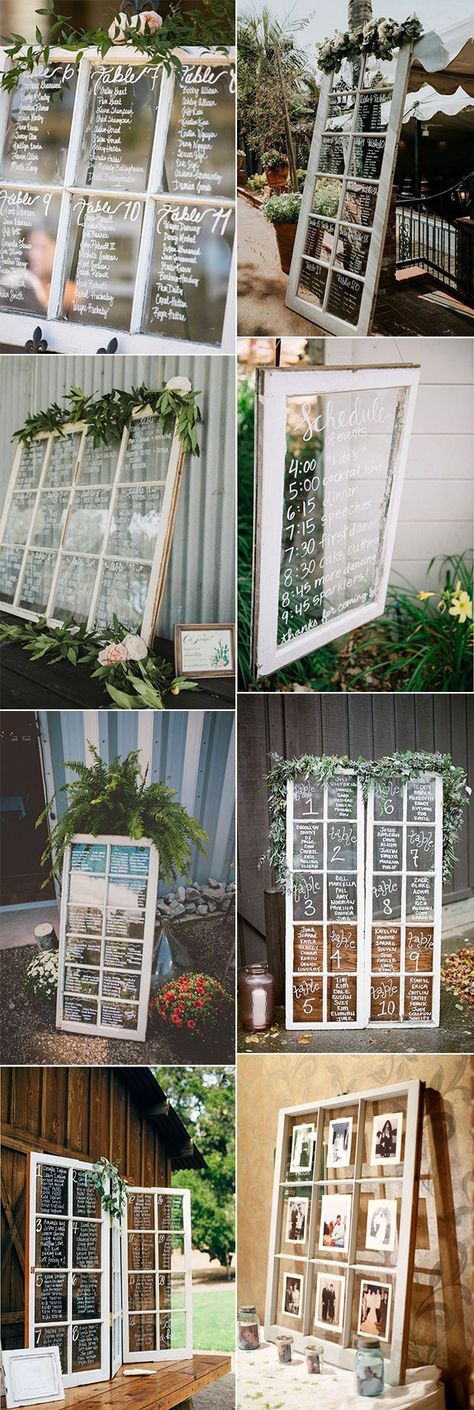 chic rustic calligraphy wedding sign ideas with vintage windows Wedding Windows Ideas, Old Window For Wedding Decor, Vintage Window Wedding Sign, Vintage Window Seating Chart, Old Window Welcome Sign Wedding, Old Window Wedding Seating Chart, Vintage Wedding Decorations Diy, Seating Chart Wedding Diy, Wedding Window