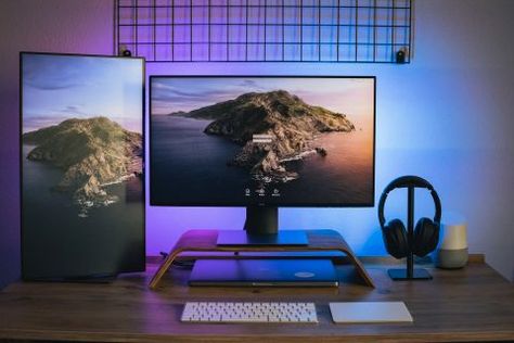 Dual monitor setups are becoming increasingly popular. We show you how to go about creating yours. Purple Office Decor, Purple Office, Dual Monitor Setup, Computer Equipment, Hdmi Splitter, Budget Design, Work Productivity, Desktop Setup, Dual Monitor