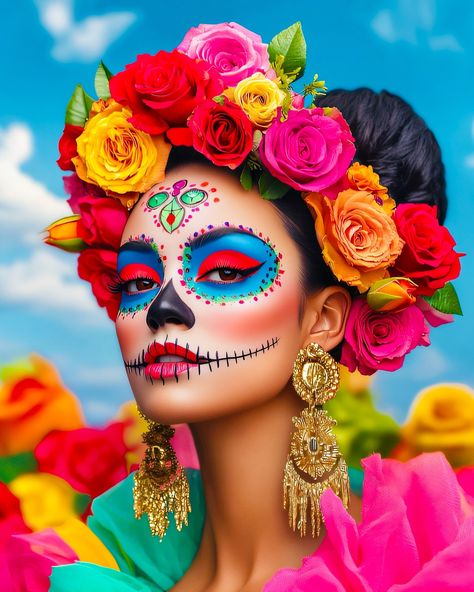 Happy Sunday everyone! Dropping a new colorful set of Catrinas to inspire your #diadelosmuertos hair and makeup looks. Enjoy! 🌈💄🌺 Colorful Catrina Makeup, Catrina Makeup Mexicana, Catrina Makeup, Cute Halloween Makeup, Happy Sunday Everyone, Sugar Skulls, Fall Ideas, Mexican Folk Art, Skull Art