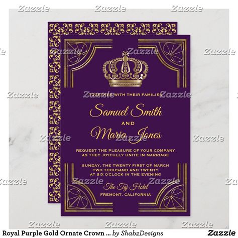 Royal Theme Wedding, Purple And Gold Wedding, Ornate Border, Wedding Invitations Uk, Royal Theme, Dark Purple Background, Wedding Invitation Background, Wedding Invitation Kits, Purple Wedding Invitations