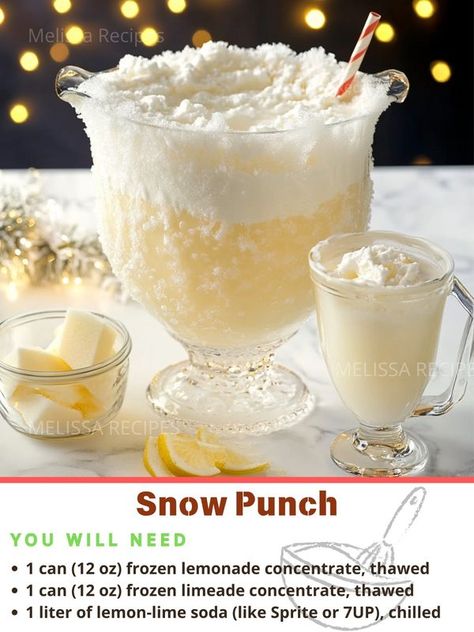 Snow Punch, Recipe For Snow, Snow Recipe, Lemonade Concentrate, Frozen Lemonade, Punch Recipe, Lemon Lime Soda, Punch Recipes, Crowd Pleaser