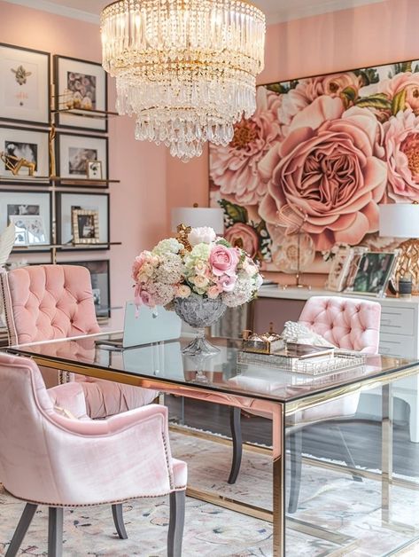 My Images Dr Office, Paris Office, Elegant Office Decor, Office Landscape, Feminine Home Offices, Miami Condo, Pink Office, Office Inspo, Work Station