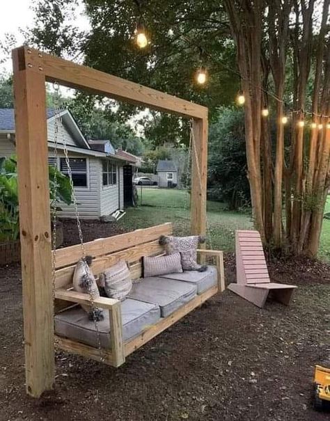 Backyard Camping, Backyard Remodel, Backyard Inspiration, Backyard Diy Projects, Outdoor Decor Backyard, Fire Pit Backyard, Backyard Makeover, Backyard Projects, Wooden Bench