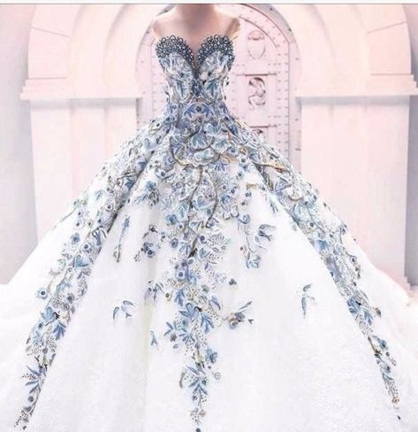 Gaun Koktail, Blue Wedding Dress, 파티 드레스, White Wedding Dress, فستان سهرة, Beauty Dress, Dress Gown, Silk Embroidery, Gorgeous Gowns