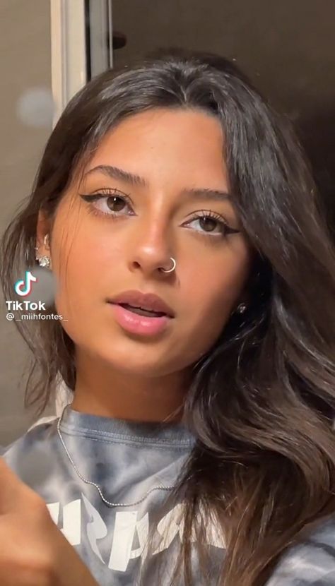 Nose Piercing Hoop Aesthetic, Nose Rings Aesthetic, Cute Nose Piercings Aesthetic, Nose Piercing Big Nose, Nose Piercing Inspo, Nose Ring Aesthetic, Deepika Padukone Hair Color, Girls With Nose Rings, Nose Hoop Piercing