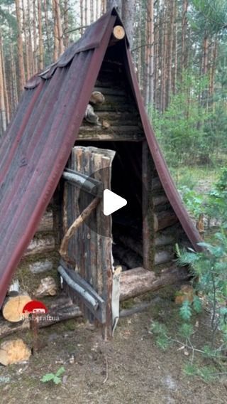 Rustic Winter Cabin, Small Cabin Build, Bushcraft Cabin, Forest Shelter, Rustic Small Cabin, Hut In The Woods, Whimsical Cabin, Pallet Cabin, Shelters In The Woods