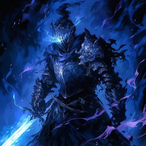 Blue Knight Fantasy Art, Blue Knight Art, Ocean Knight, Lightning Samurai, Water Knight, Lightning Knight, Lightning Warrior, Shadow Kingdom, Epic Pfp