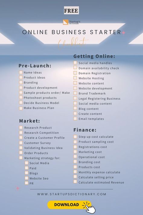 FREE Business Startup Checklist in 2023 | Startup business, Small Business plan outline, template | Business Printable Planner by  Frank Glover Start Up Business Checklist, Business Category List, Aesthetic Business Plan, Starting A Business From Home Ideas, Online Business Essentials, Small Business Pricing Guide, Shipping Area For Small Business, How To Start Small Business Tips, How To Start A Small Business From Home