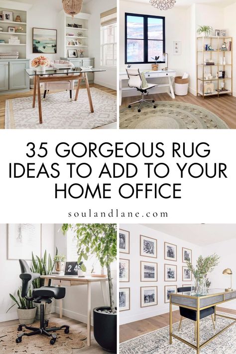 Give your work area a makeover with our selection of home office rug ideas that promise to transform any space into a hub of inspiration and productivity. A well-chosen rug can add warmth, texture, and a splash of color, setting the tone for creativity and comfort. Whether you're aiming for a sleek modern look or a cozy bohemian vibe, discover how to select the perfect rug that complements your space and style, making every workday a little more enjoyable. Home Office White Rug, Rug For Office Spaces, Area Rugs In Home Office, Rugs For Office Space, Office Rug Size Guide, Rug Under Desk Home Office, Office Rugs Ideas, Grey Office Furniture, Home Office Rugs