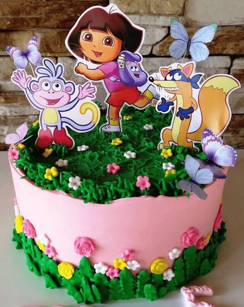 Dora The Explorer Birthday Cake Ideas Images Dora The Explorer Centerpieces Diy, Dora Birthday Cake, Dora The Explorer Birthday Party, Dora The Explorer Cake, Explorer Birthday Party, Dora Birthday, Dora Cake, 2nd Birthday Party For Girl, Girls 3rd Birthday