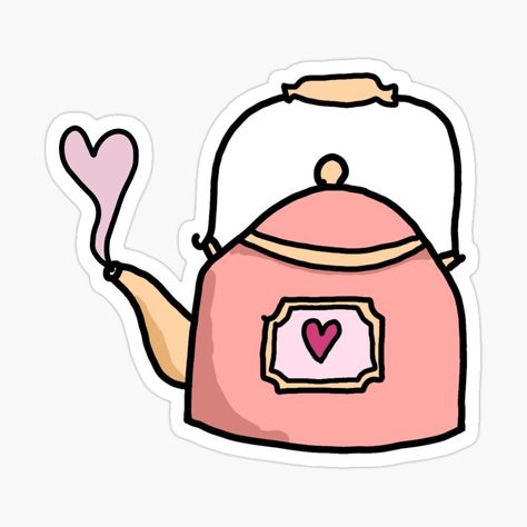 Get my art printed on awesome products. Support me at Redbubble #RBandME: https://www.redbubble.com/i/sticker/Tea-kettle-by-bookloversclub/49698003.JCQM3?asc=u Tea Stickers Aesthetic, Teacup Illustration, Tea Stickers, Tea Journal, Homemade Stickers, Pink Background Images, Monogram Stickers, Tumblr Stickers, Scrapbook Stickers Printable