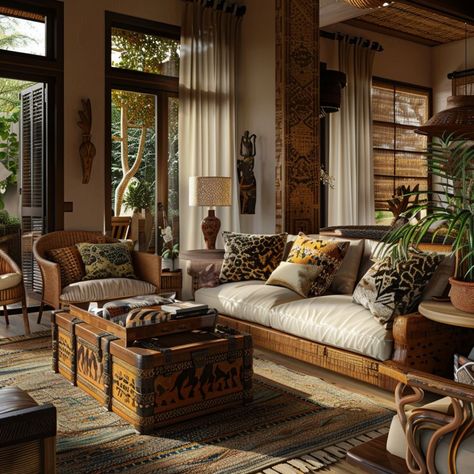 15 Safari Interior Design Ideas: Creating an Elegant and Natural Ambiance at Home | Florgeous Caribbean Homes Interiors, Safari Interior Design, Modern British Colonial Style, Hampton Living Room Ideas, Safari Style Interior, Modern British Colonial, Safari Living Rooms, Jungle Retreat, Room Interior Ideas