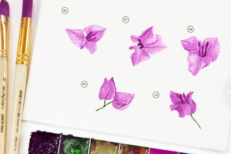 Bougainville Flower Watercolor #ad , #design#Suitable#template#elements Contemporary Botanical Art, Ideas Cuadros, Handmade Bookmarks Diy, Horse Flowers, Basket Weaving Patterns, Flower Drawing Tutorials, Hand Painted Dress, Paint Flowers, Chinese Art Painting