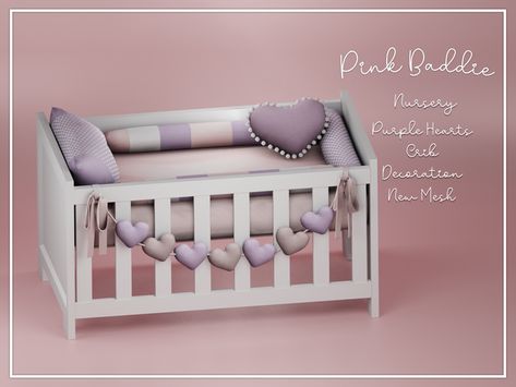 Nursery Purple Hearts Crib | Pink Baddie on Patreon Sims 4 Cc Invisible Crib, Sims4 Infant Crib, Infant Bed Sims 4 Cc, Sims 4 Infant Bed Cc, Ts4 Infant Cc Furniture, Toddler Furniture Sims 4 Cc, Sims 4 Changing Table Cc, Sims 4 Infant Bed, Sims 4 Infant Crib