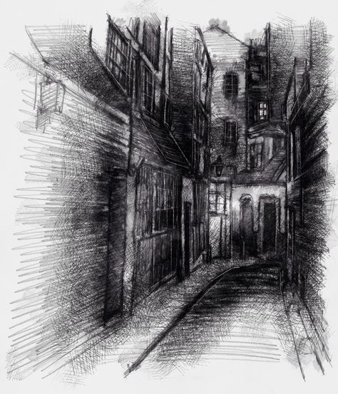 Artist Sean Briggs producing a sketch a day London alley  ##art#drawing#sketch ##dickenshttp://etsy.me/1rARc0J Dark Alley Drawing, Dark Alleyway Drawing, Alley Way Drawing, Dark City Drawing, Alley Drawing, Cityscape Reference, London Alley, Dark Alleyway, Dark Alley