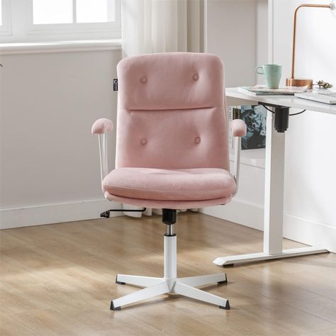 PRICES MAY VARY. ✨【Space Beautifier】Stylish appearance combined with vibrant color brings a vitality, refreshing look to your room. Your space shines with this well-crafted chic pink desk swivel chair with removable padded armrests. It is a decoration that adds artistic atmosphere to your room. Moreover, its superior performance coupled with versatile use makes it suitable for most spaces like home, makeup room, conference room and office. 🌻【Body Guarder】Ergonomic design integrated with a relia Pink Desk Chair With Wheels, Desk Chair No Wheels, Pink Desk Chair, Comfy Office Chair, Comfortable Office Chair, Office Chair Design, Living Room Essentials, Modern Office Chair, Elegant Chair