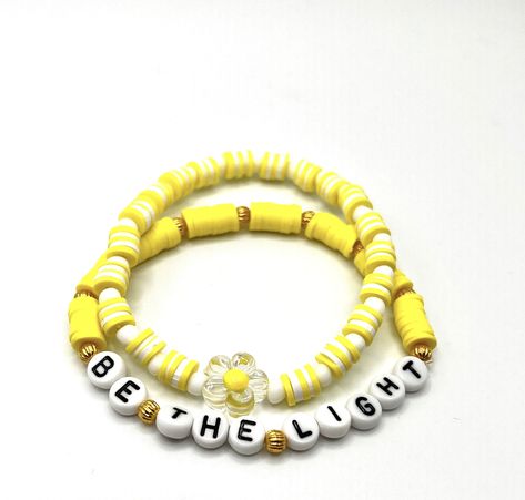 Yellow be the light clay bead bracelet Yellow Bracelet Ideas, Catholic Bracelet, Light Clay, Clay Bead Bracelet, Yellow Bracelet, Be The Light, Summer Yellow, Clay Bracelet, Bracelets Diy