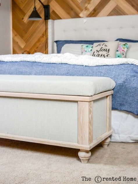 End of Bed Upholstered Bench | Storage Bench Ideas Bed Trunk Storage, Storage Chest Bench, Chest For End Of Bed, Diy Bed Bench With Storage, End Of Bed Bench With Storage Diy, Bed End Bench With Storage, Diy End Of Bed Bench Storage, End Of Bed Storage, End Of Bed Storage Bench