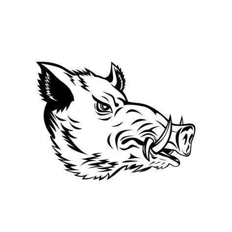 jabalí jabalí común o cabeza de cerdo salvaje Wild Boar Tattoo, Emboar Pokemon, Pig Tattoo, Rabbit Artwork, Wood Burning Stencils, Wild Pig, Pig Drawing, Wild Boar, Arkansas Razorbacks