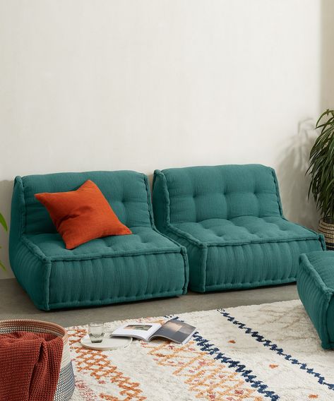 Sully Modular Large Floor Cushion, Teal Cotton Slub | MADE.com Floor Cushions Living Room, Playroom Seating, Large Floor Cushions, Bantal Sofa, Desain Lanskap, Modul Sofa, Floor Seating, Led Furniture, Sofa Sale