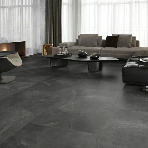 Stonemood Dark Grey Tiles | Walls and Floors Matte Grey Floor Tiles Living Room, Matt Tiles Living Room, Grey Tile Floor Living Room, Dark Grey Vinyl Flooring, Dark Grey Tile Floor, Dark Grey Flooring Living Room, Gray Tiles Living Room Floor, Gray Flooring Living Room, Grey Floor Living Room Ideas