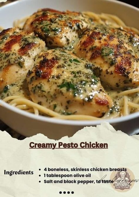 Mediterranean Kitchen Recipes | Creamy Pesto Chicken | Facebook Creamy Pesto Chicken, Mediterranean Kitchen, Creamy Pesto, Pesto Chicken, Skinless Chicken Breast, Kitchen Recipes, Chicken Breasts, Heavy Cream, Healthy Foods