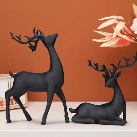 Luganiso Christmas Reindeer Figurines Set of 2 Resin Deer Statues Elk Sculpture Ornaments for Living Room TV / Wine Cabinet Home Decor, Black, 7 x 3 x 9.4 Inch Elk Sculpture, Ornaments For Living Room, Table Party Decor, Diy Miniature Garden, Fireplace Home, Christmas Reindeer Decorations, Deer Statues, Reindeer Figurine, Living Room Ornaments