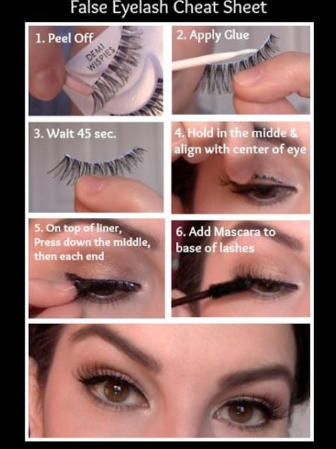 Good reminder on how to properly place & glue eyelashes! Makeup Charts, Makeup Tip, Applying False Eyelashes, Beauty Make-up, Fake Lashes, Fake Eyelashes, False Lashes, All Things Beauty, Beauty Secrets