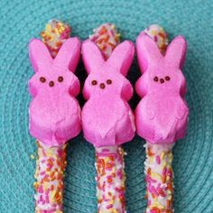 You can put anything on a candy-coated pretzel rod. Choose Peeps. | The 22 Best Ways To Eat Easter Peeps Easter Pretzels, Peeps Recipes, Peeps Candy, Bunny Peeps, Love From The Oven, Dessert Treats, Chocolate Dipped Pretzels, Marshmallow Peeps, Fun Easter Crafts