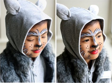 Monkey Face Paint, Wolf Face Paint, Dog Costumes For Kids, Wolf Makeup, Cat Costume Diy, Dog Makeup, Grease Costumes, Book Costumes, Wolf Costume