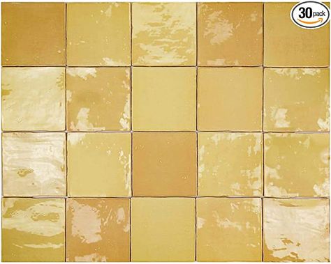 Premium Designer Quality Square Tamaris Yellow Mustard 5 inch x 5 inch Nominal Size Mixed Vintage Pastel Yellow Ceramic Glazed Tile ( Box of 30 Individual Tiles) - - Amazon.com Yellow Kitchen Tiles Backsplash Ideas, Yellow Ceramic Tile, Mustard Kitchen Tiles, Small Tiles Kitchen, Gosha Flowers, Yellow Tiles Kitchen, Yellow Tile Backsplash, Yellow Backsplash Kitchen, Bathroom Tiles Vintage