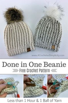 Free Crochet Hat Pattern, Chunky Crochet Hat, Crochet Beanie Pattern Free, Crochet Adult Hat, Easy Crochet Hat, Confection Au Crochet, Crochet Hat Free, Bonnet Crochet, Crochet Beanie Hat