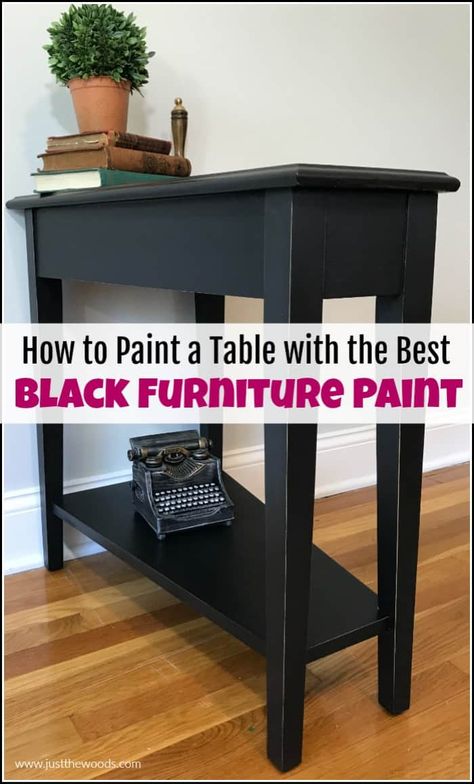 Black furniture paint and black wood stain make the perfect pair. Black furniture is timeless and one of the easier painted furniture finishes to achieve. #blackfurniturepaint #blackpaintedfurniture #distressedblackfurniture #blackwoodstain #blackstain #blackchalkpaint Matte Black Furniture Diy, How To Paint A Table Black, Matte Black Furniture Paint, Best Black Furniture Paint, Best Black Paint Color For Furniture, Paint Wood Table Black, Matte Black Painted Furniture, How To Paint Wood Furniture Black, How To Paint Furniture Black