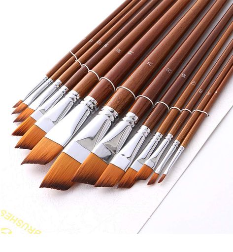 PRICES MAY VARY. ANGULAR WATERCOLOR paint brushes :high quality synthetic bristle with long wooden handle (11 inches to 13 inches in total length).Excellent brush set comes in a variety sizes of angular brushes: #0, 2#, 4#, 6#, 8#, 10#, 12#, #14, #16 #18 #20 #22 #24.suitable for acrylics, inks and gouache. Good for curved strokes and filling corners. can reach small areas with tip. also can be used to cover lots of space. PROFESSIONAL BRUSH SET - Made from HIGH-GRADE IMPORTED NYLON which have gr Painting Oil Paint, Oil Paint Brushes, Paint Brush Set, Acrylic Paint Brushes, Different Kinds Of Art, Professional Paintings, Flat Paint, Watercolor Brushes, Flat Head