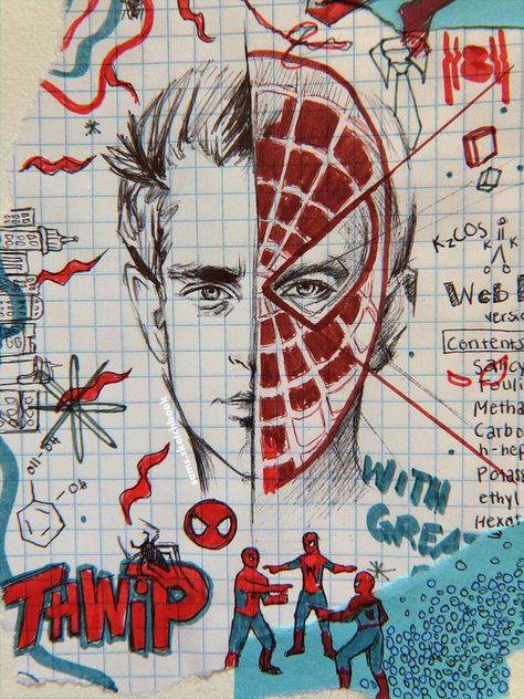 Andrew Garfield Spiderman Poster, Spiderman Page Sketchbook, Into The Spiderverse Sketchbook, Marvel Sketchbook Ideas, Spiderman Comic Art Sketch, Andrew Garfield Spiderman Drawing, Spider Man Sketchbook, Andrew Garfield Drawing, Spiderverse Sketchbook