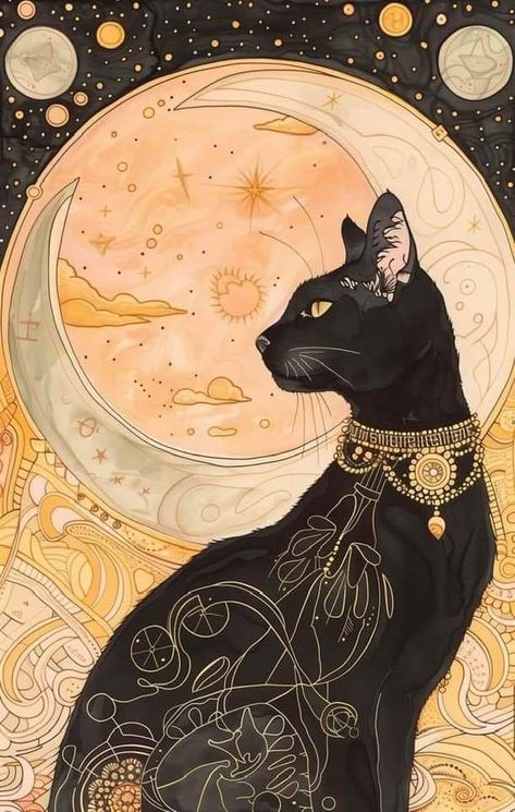 Celestial Deity, Ancient Egyptian Goddess, Art Deco Artwork, Geisha Art, Consciousness Art, Witchy Wallpaper, Gorgeous Cats, Live Wallpaper Iphone, A Black Cat