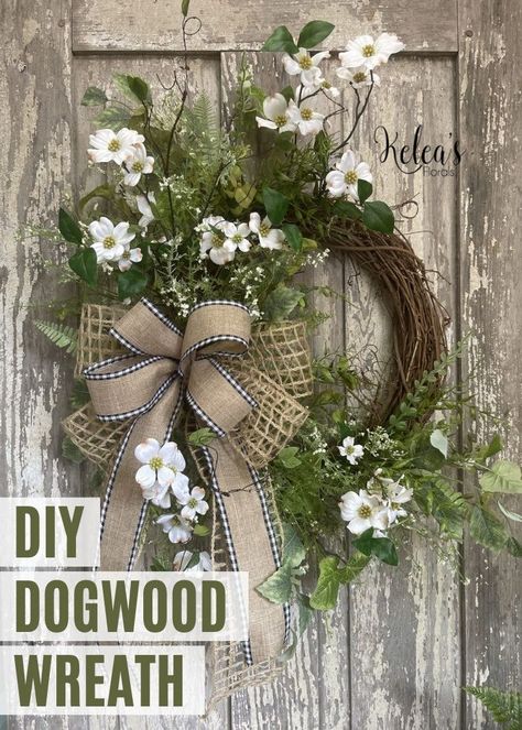 Dogwood Wreath, Summer Arrangements, Year Round Decor, Spring Floral Wreath, Easy Diy Wreaths, Door Wreaths Diy, Floral Wreaths, Dogwood Flowers, White Wreath