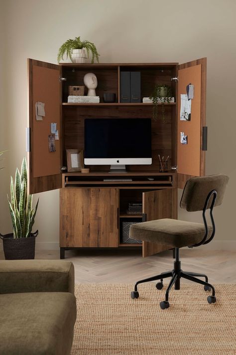 Dream Home Makeover Studio Mcgee, Hideaway Desk, Hidden Desk, Larder Cupboard, Desk Cabinet, Multipurpose Furniture, Pc Table, Desk In Living Room, Dark Metal