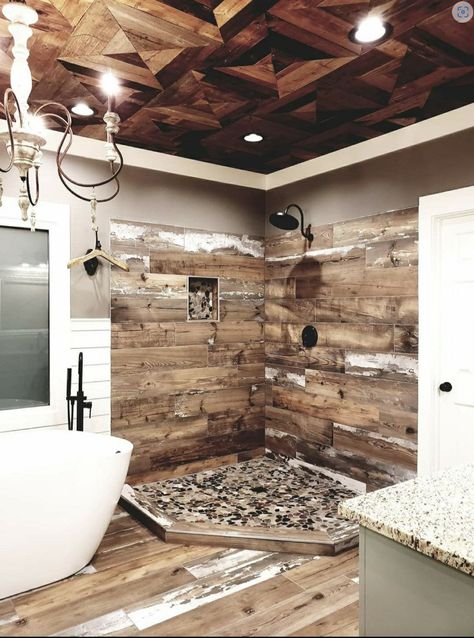 Open concept showers are gorgeous 😍 Ideas Baños, Ranch House Decor, Western Bedroom Decor, Barn Style House Plans, Rustic Bathroom Designs, Bathroom Farmhouse Style, Paint Diy, Casa Vintage, Barbie Kitchen