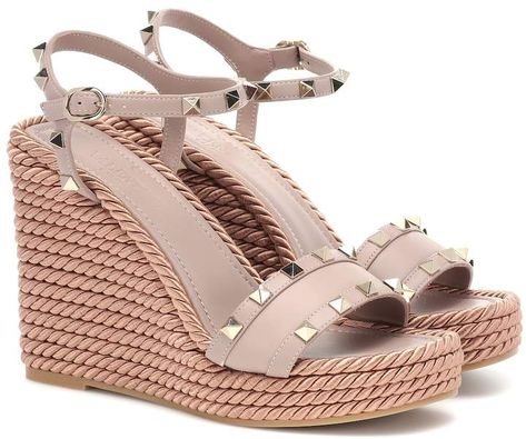 Valentino Wedges, Valentino Pink, Espadrilles Sandals, Wedge Espadrilles, Pink Sandals, Leather Espadrilles, Valentino Rockstud, Valentino Shoes, Leather Wedge Sandals